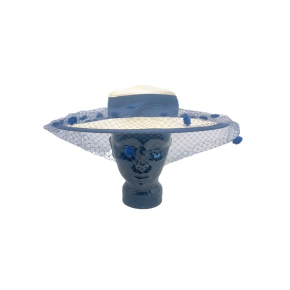 Sonni San Francisco Accessories - Sonni San Francisco Vintage Cream Lace Hat Beige & Blue